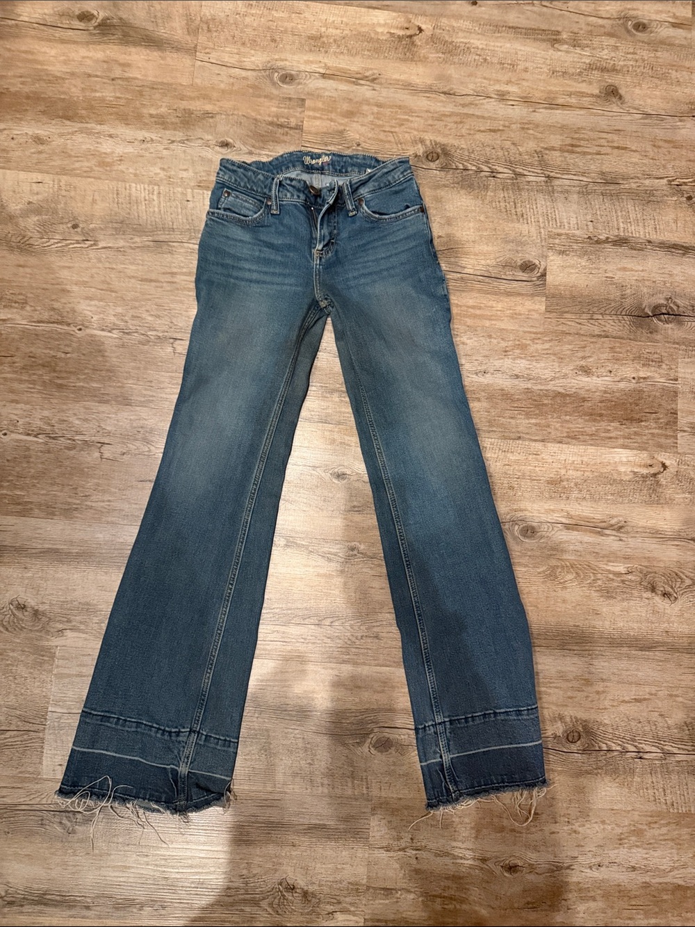 Wrangler Blue Flare Jeans with Raw Hem Detail 24x32